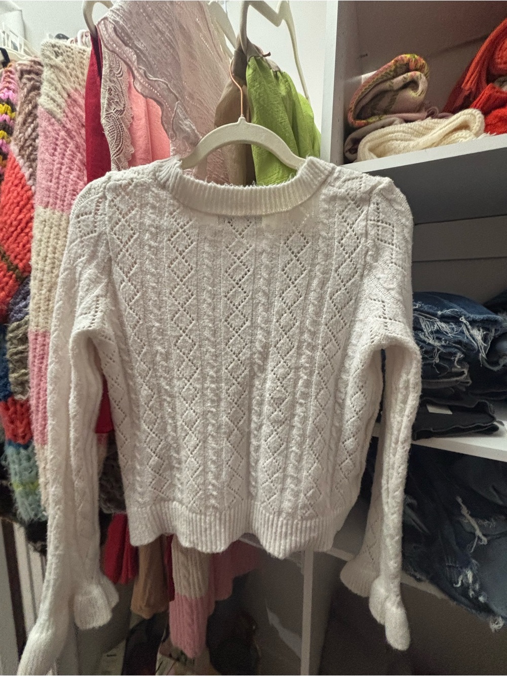 Francesca's Collections Cream Ruffle-Front Knit Sweater - Picture 5 of 6